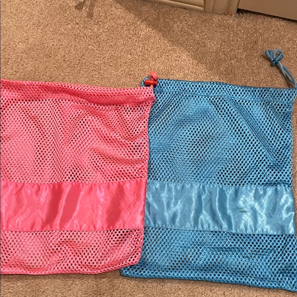 Pink and Blue Mesh Drawstring Bags